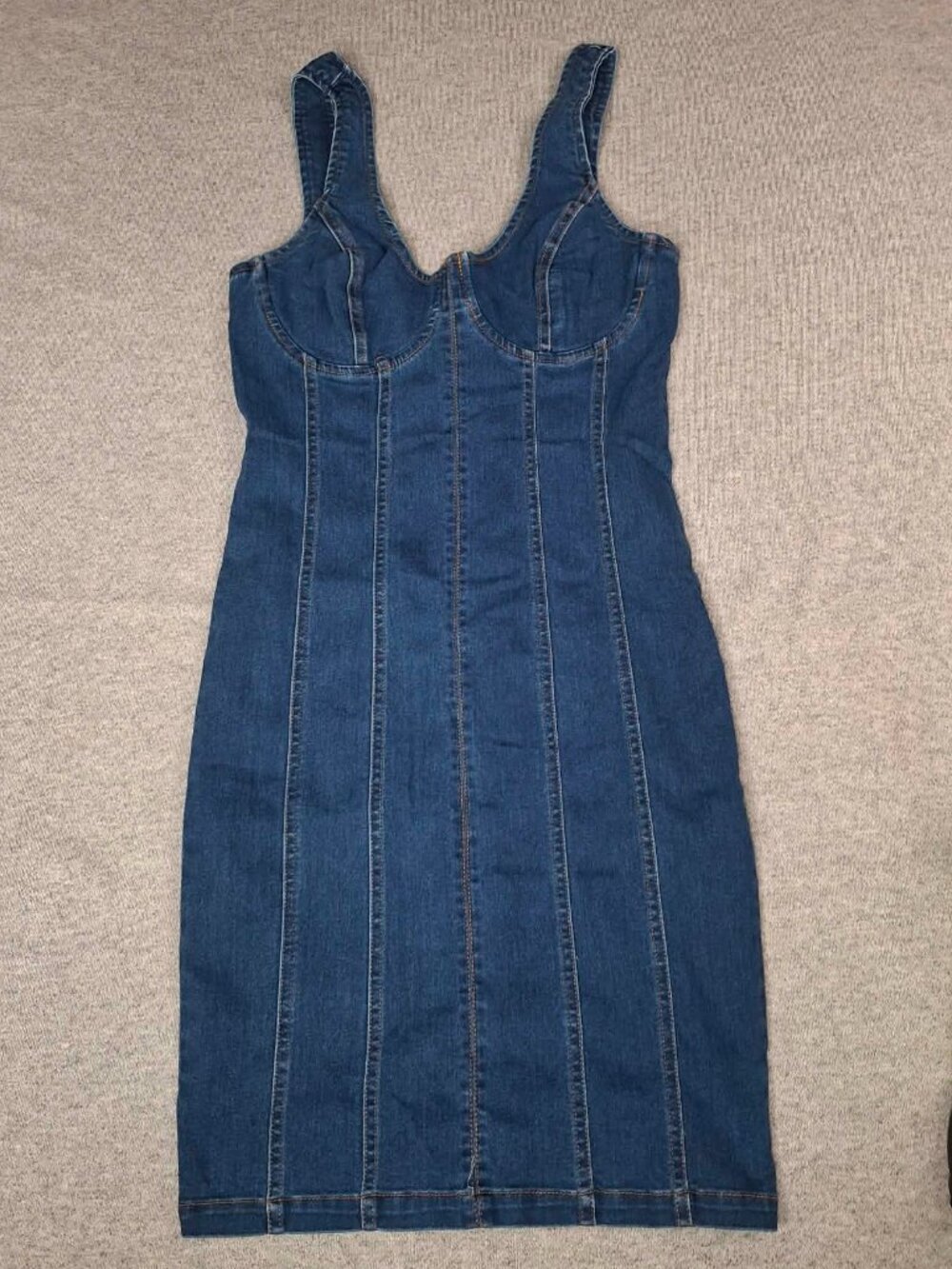 Women's Denim Tank Dress Fitted Sleeveless Mini Dress Small